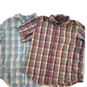 Lot 2 Mens Cotton Blend Plaid Button Front Shirts Classic Fit Red & Blue Size 3X